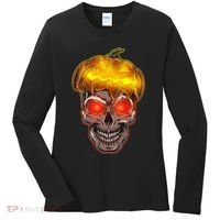 Spooky Halloween Glowing Pumpkin Skull Face Women's Long Sleeve Shirt thumb 0