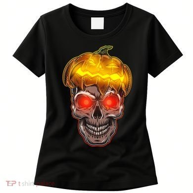 Spooky Halloween Glowing Pumpkin Skull Face Women's T-Shirt