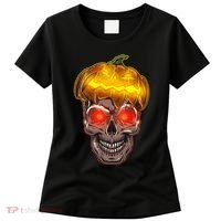 Spooky Halloween Glowing Pumpkin Skull Face Women's T-Shirt thumb 0