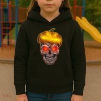 Spooky Halloween Glowing Pumpkin Skull Face Kids Hoodie thumb 3