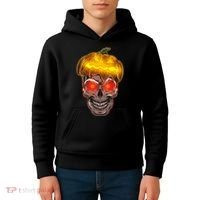 Spooky Halloween Glowing Pumpkin Skull Face Kids Hoodie thumb 4