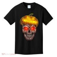 Spooky Halloween Glowing Pumpkin Skull Face Kids T-Shirt thumb 0
