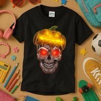 Spooky Halloween Glowing Pumpkin Skull Face Kids T-Shirt thumb 3
