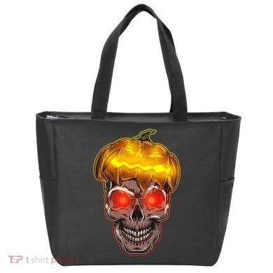 Spooky Halloween Glowing Pumpkin Skull Face Tote Bag