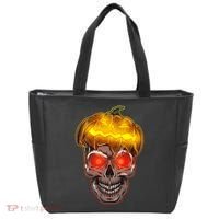 Spooky Halloween Glowing Pumpkin Skull Face Tote Bag thumb 0