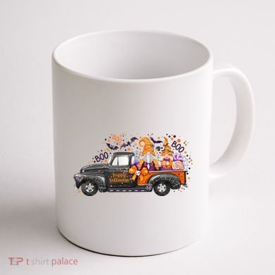Spooky Halloween Gnome Squad Truck Coffee Mug back