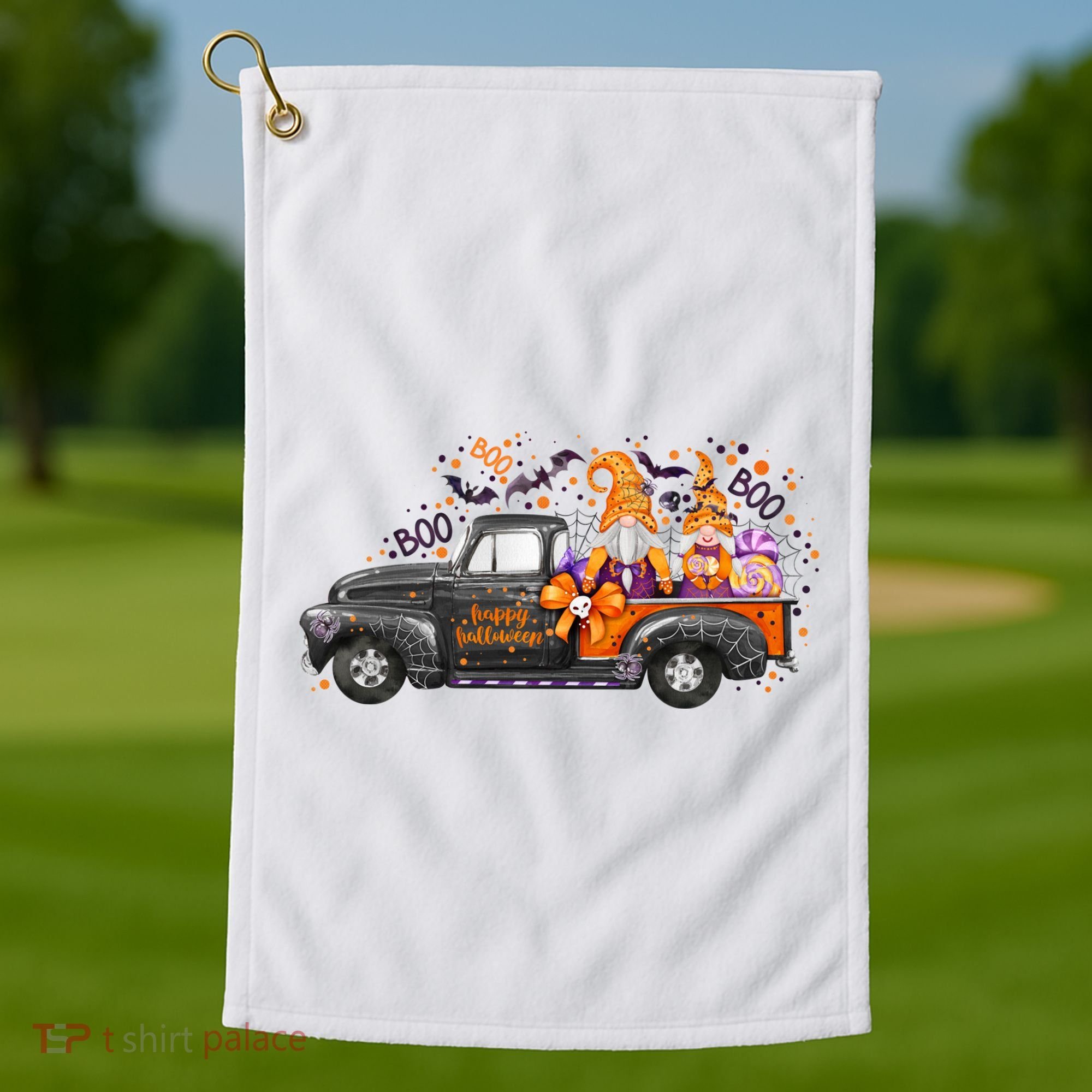 Spooky Halloween Gnome Squad Truck Golf Towel