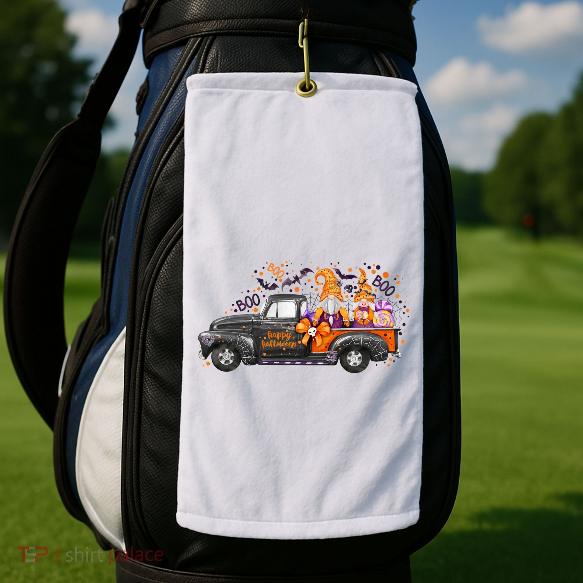 Spooky Halloween Gnome Squad Truck Golf Towel
