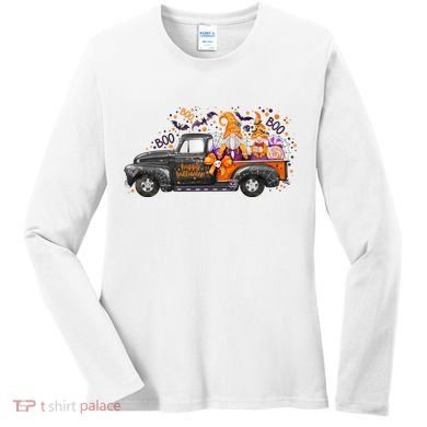 Spooky Halloween Gnome Squad Truck Women's Long Sleeve Shirt