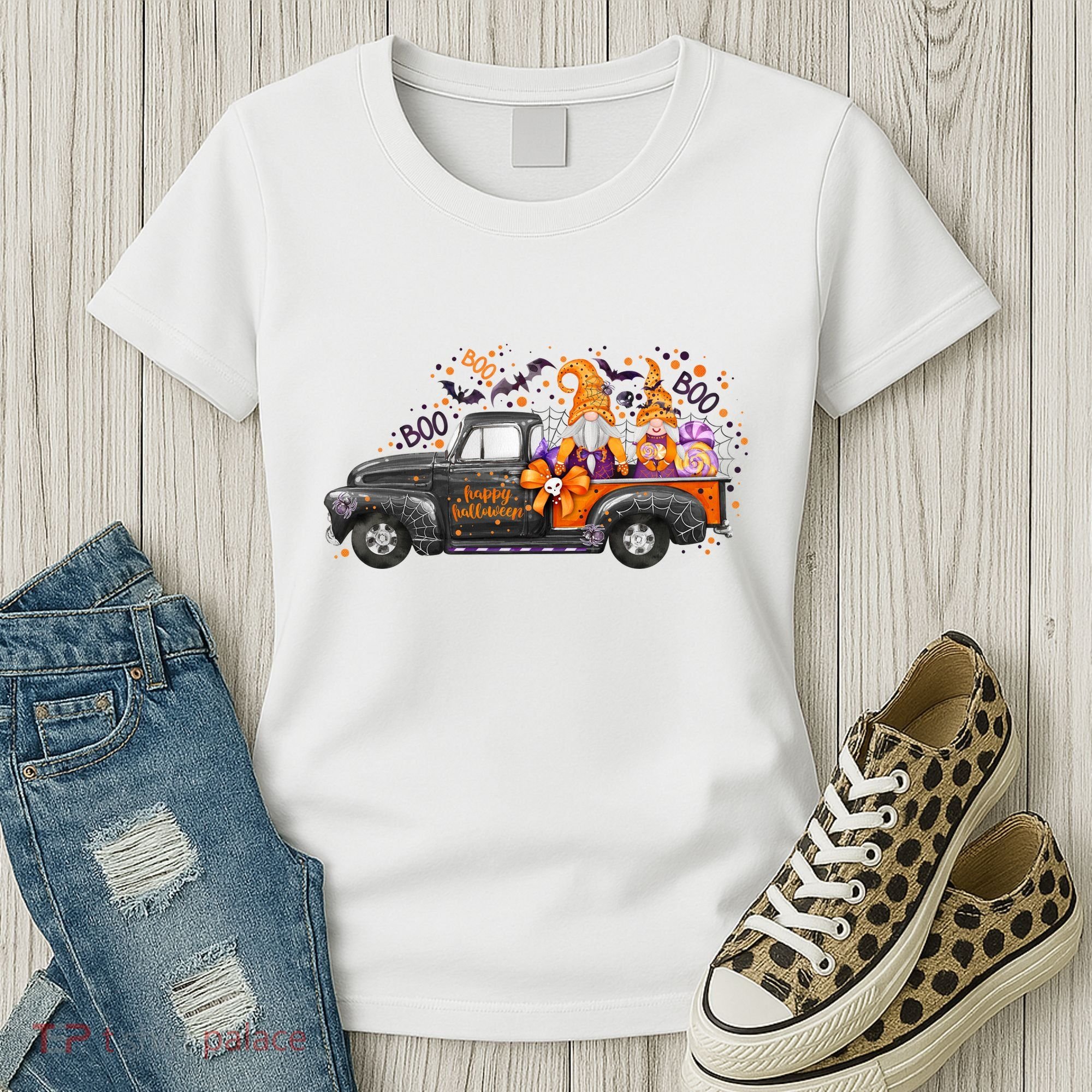 Spooky Halloween Gnome Squad Truck Women's T-Shirt