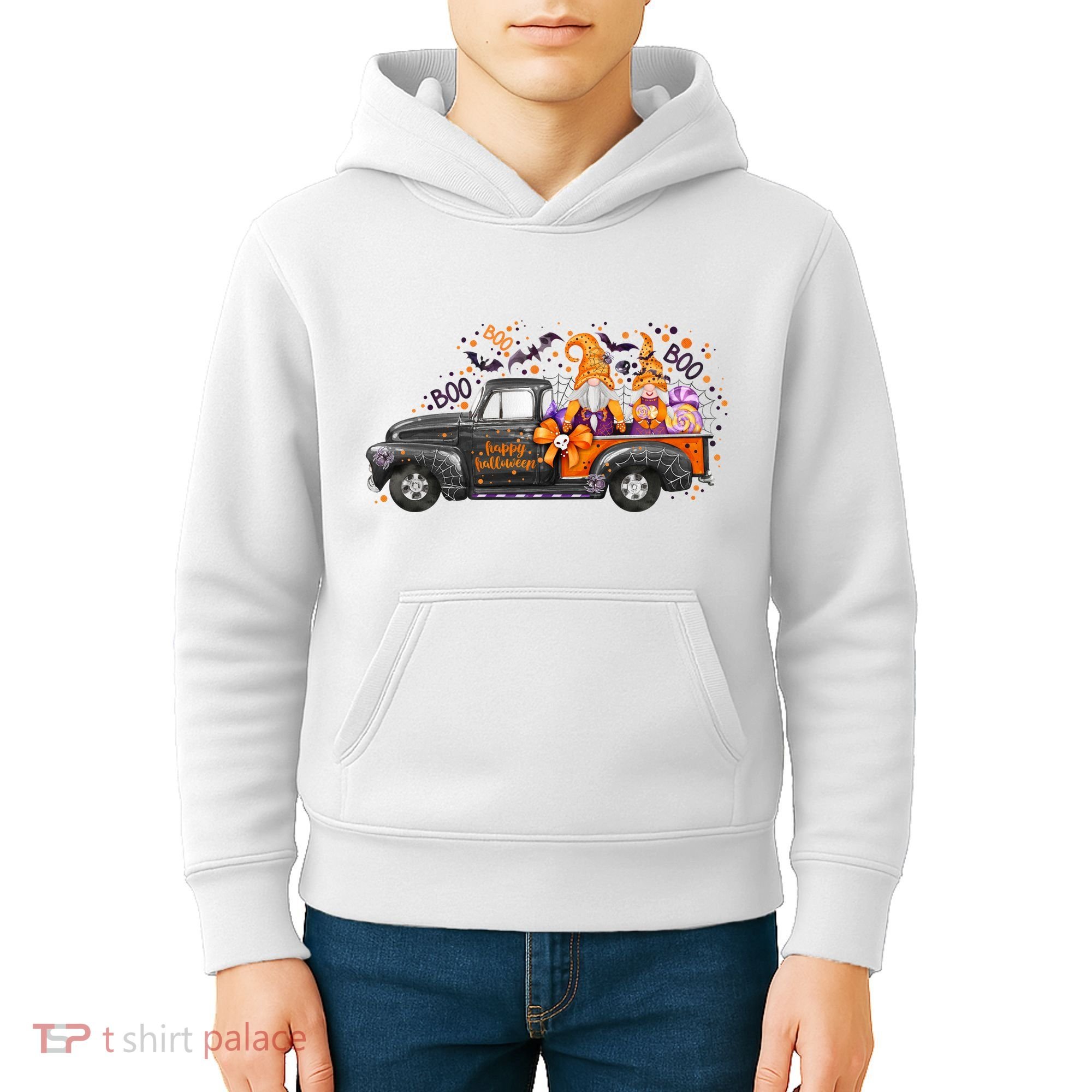 Spooky Halloween Gnome Squad Truck Kids Hoodie