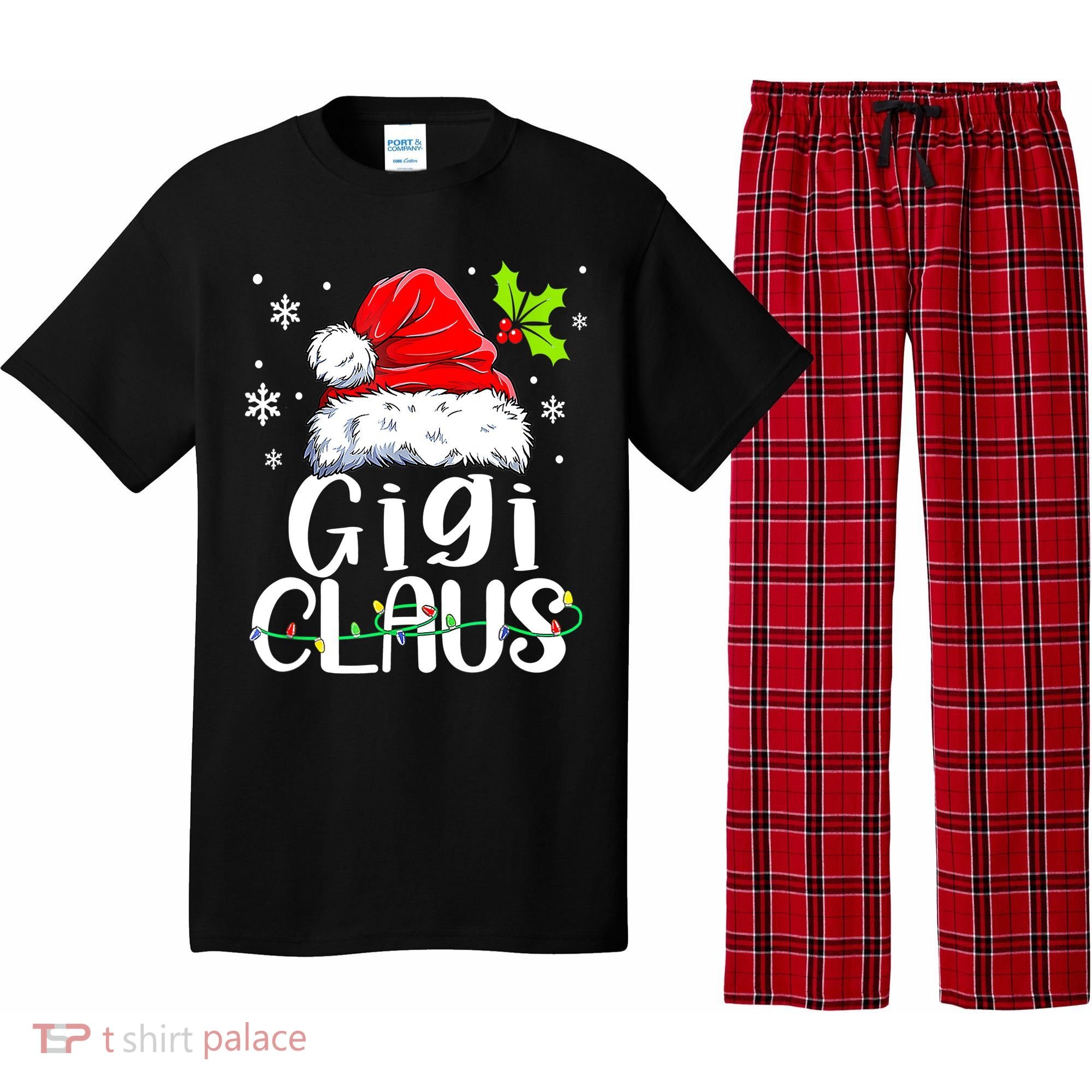 Santa Hat Gigi Claus Elf Funny Ugly Christmas Sweater Pajama Set