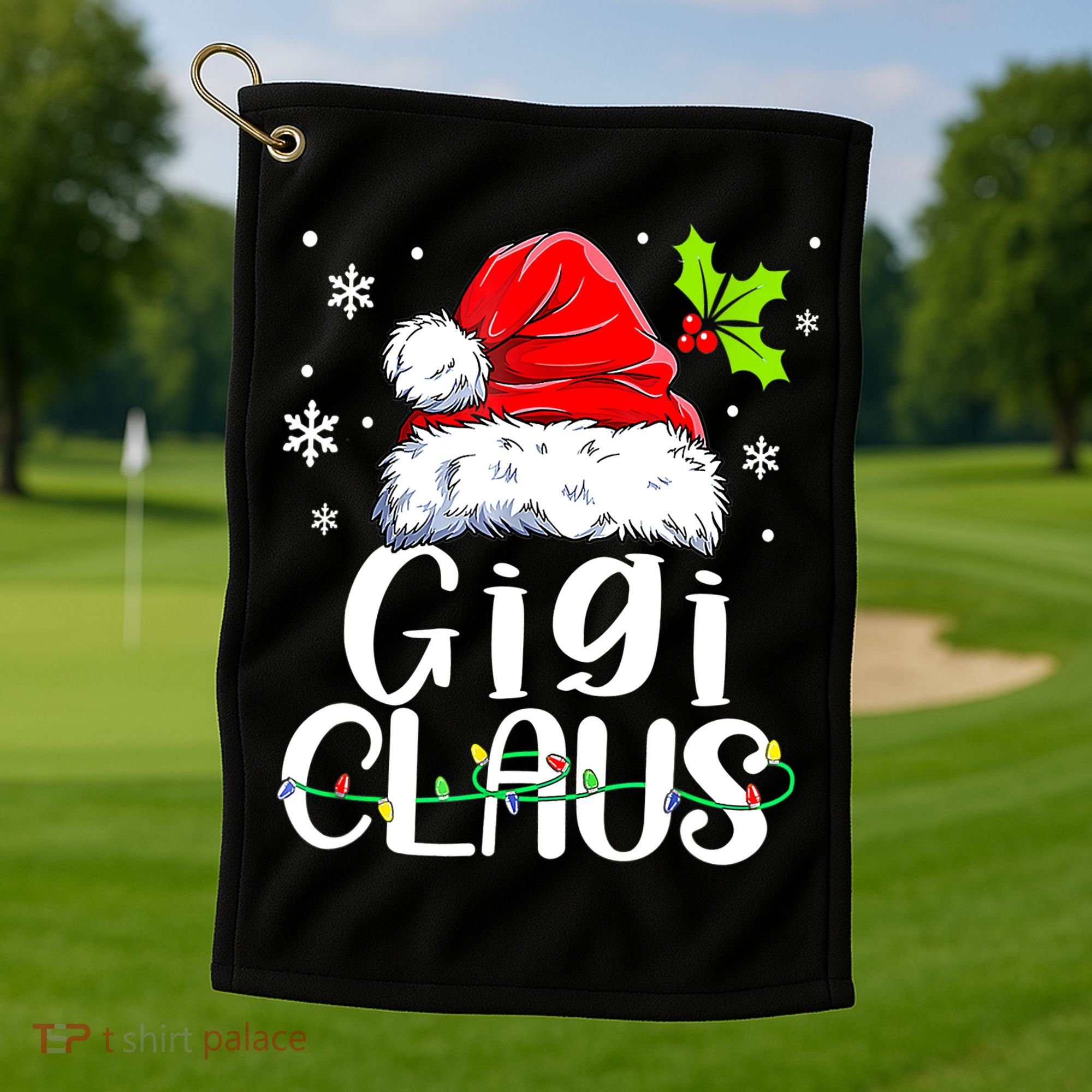 Santa Hat Gigi Claus Elf Funny Ugly Christmas Sweater Golf Towel