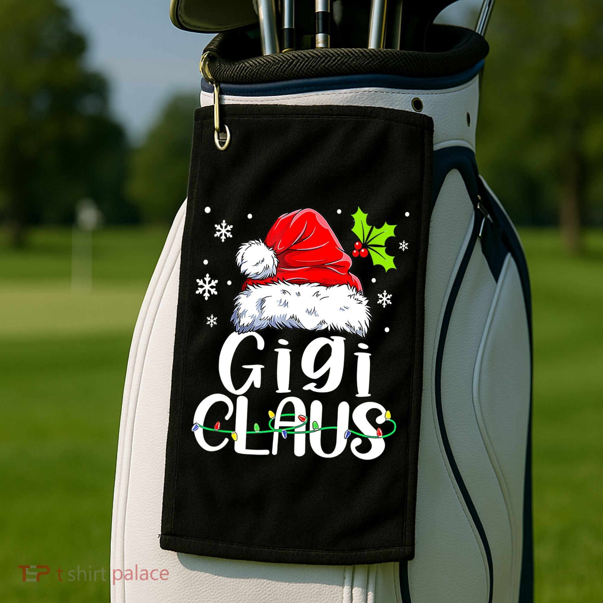 Santa Hat Gigi Claus Elf Funny Ugly Christmas Sweater Golf Towel