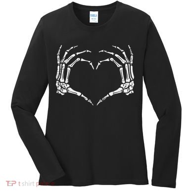 Skeleton Hands Heart Sign Retro Halloween Costume Women's Long Sleeve Shirt