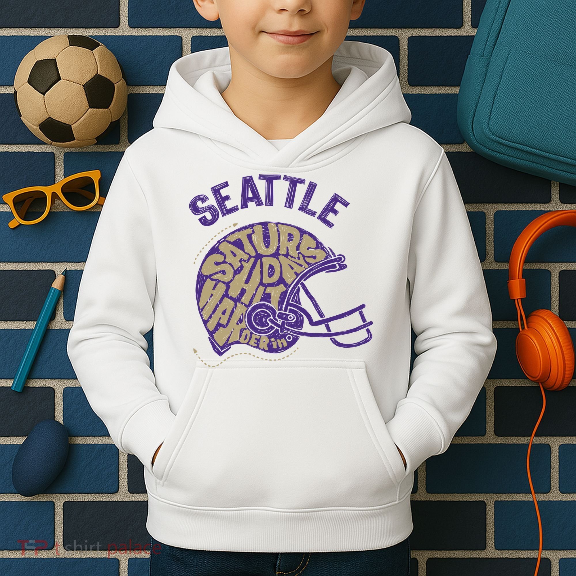 Saturdays Hit Harder In Seattle Football Kids Hoodie