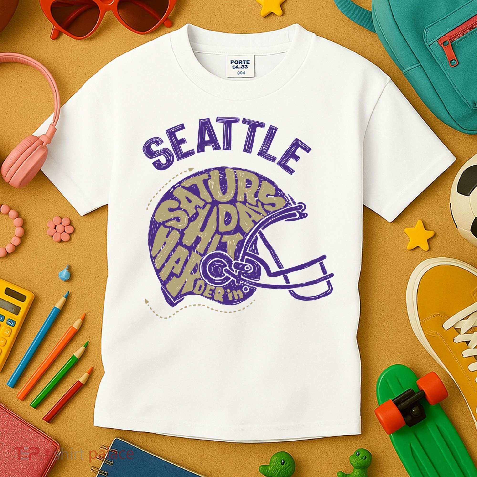 Saturdays Hit Harder In Seattle Football Kids T-Shirt