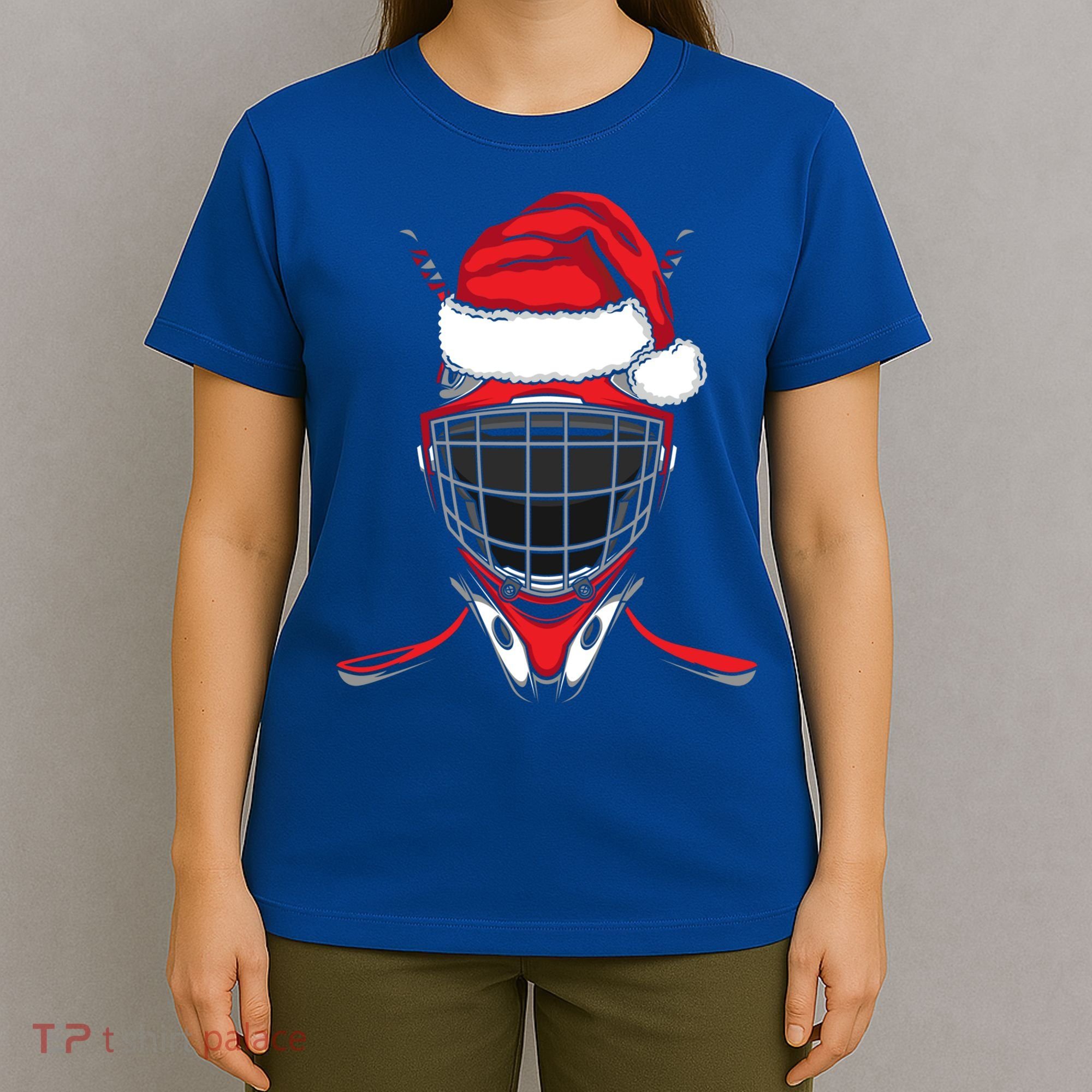 Santa Hat Hockey Sport Gift Christmas Ice Hockey Player Gift T-Shirt