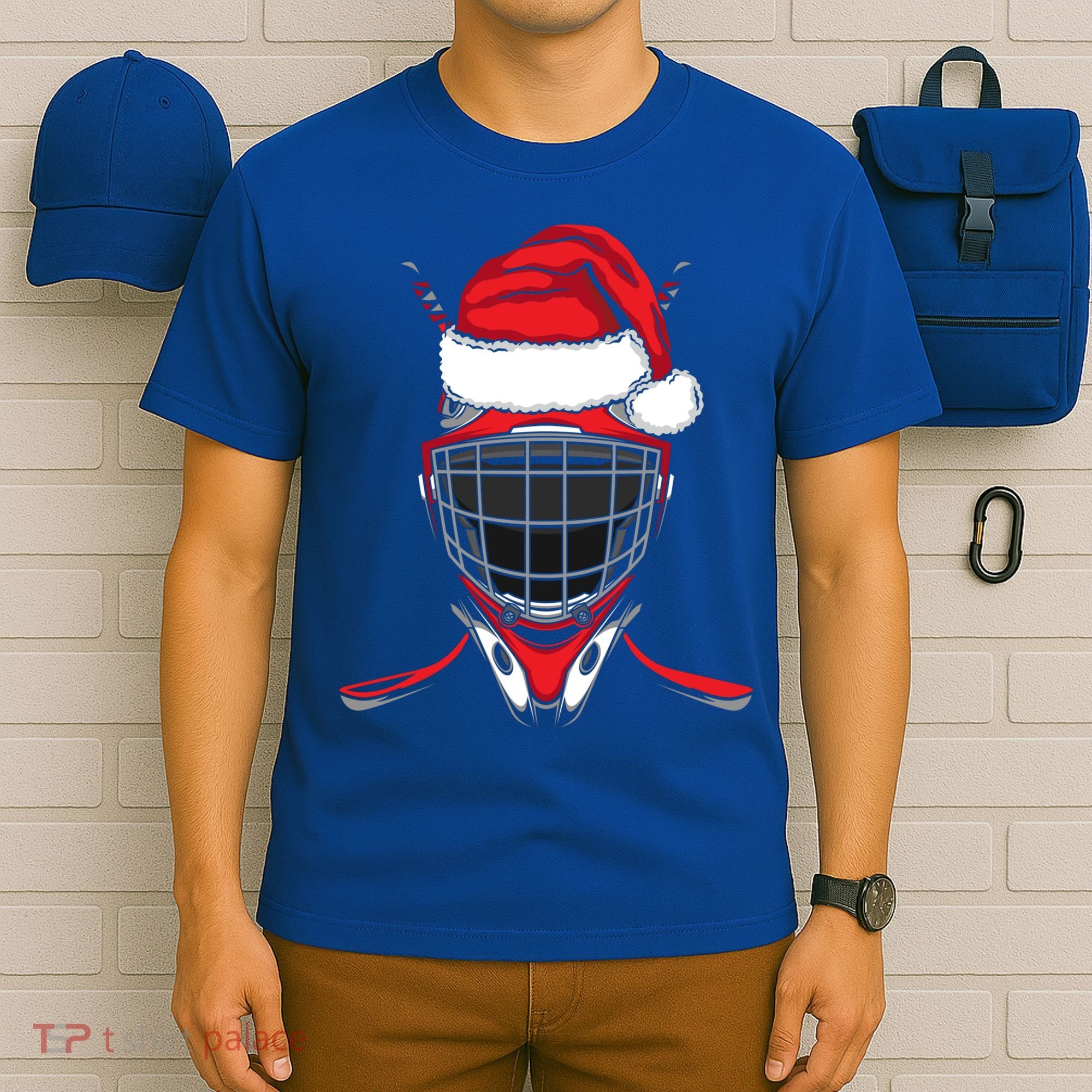 Santa Hat Hockey Sport Gift Christmas Ice Hockey Player Gift T-Shirt