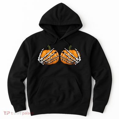 Skeleton Hands Holding Pumpkin Tits Hoodie