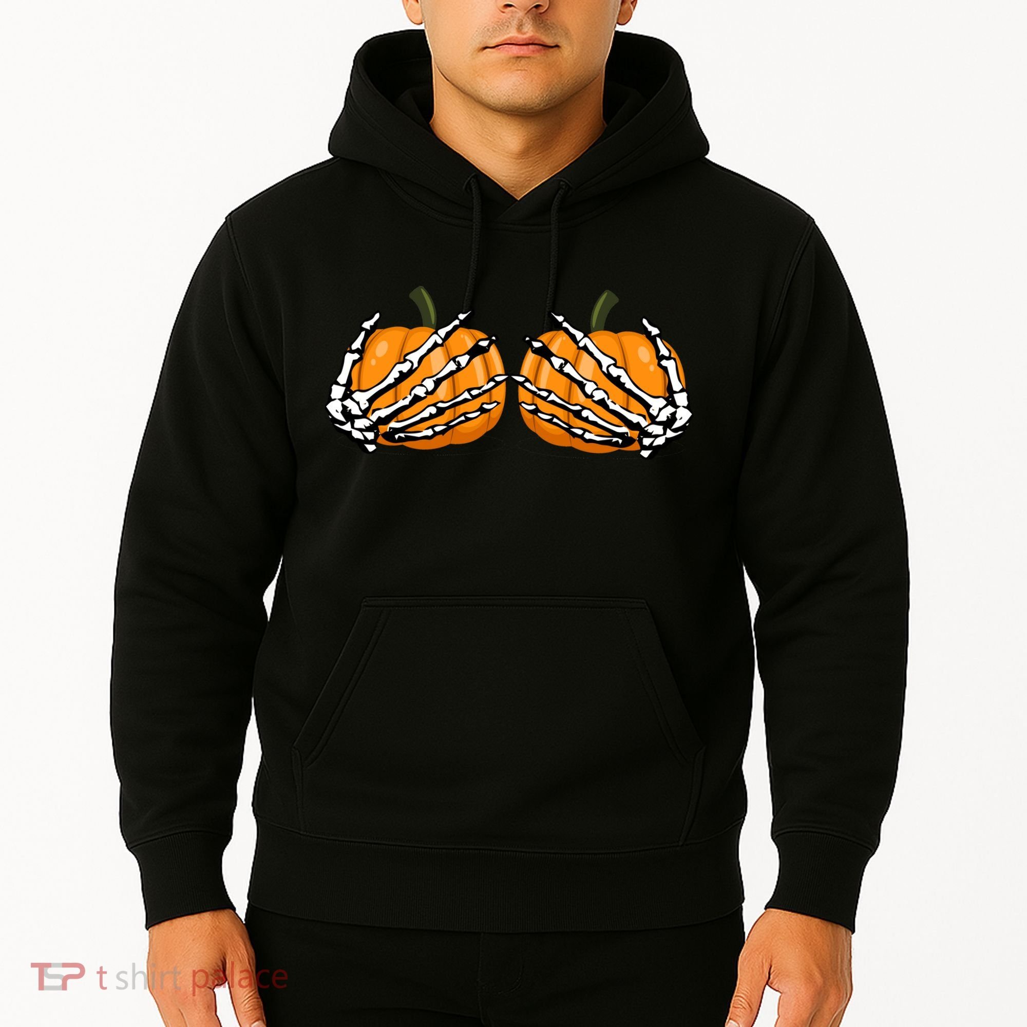 Skeleton Hands Holding Pumpkin Tits Hoodie