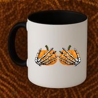 Skeleton Hands Holding Pumpkin Tits Coffee Mug thumb 2
