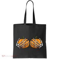 Skeleton Hands Holding Pumpkin Tits Tote Bag thumb 0