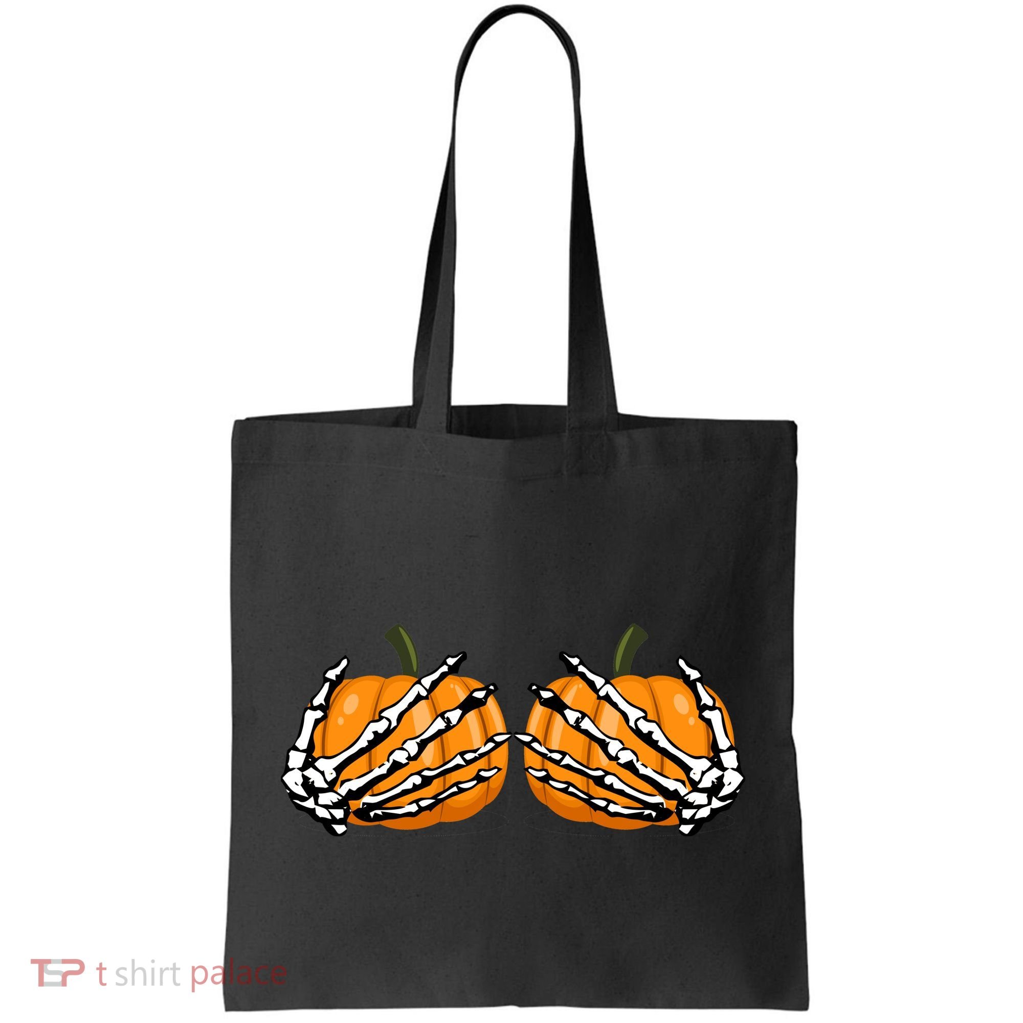 Skeleton Hands Holding Pumpkin Tits Tote Bag