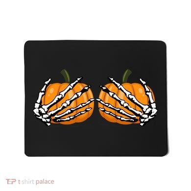 Skeleton Hands Holding Pumpkin Tits Mousepad