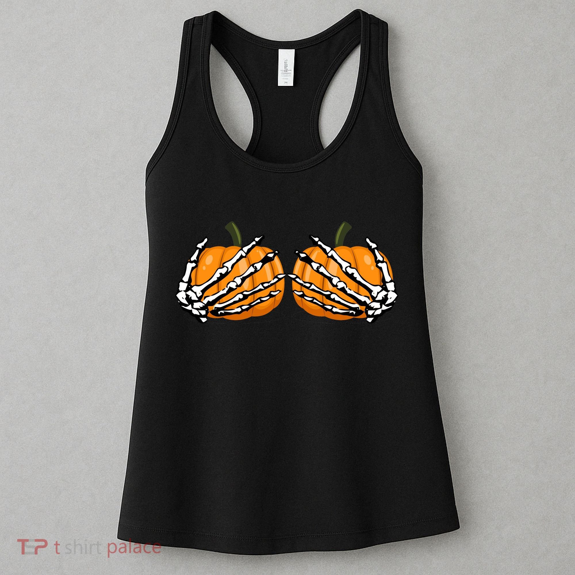 Skeleton Hands Holding Pumpkin Tits Women's Tank Top