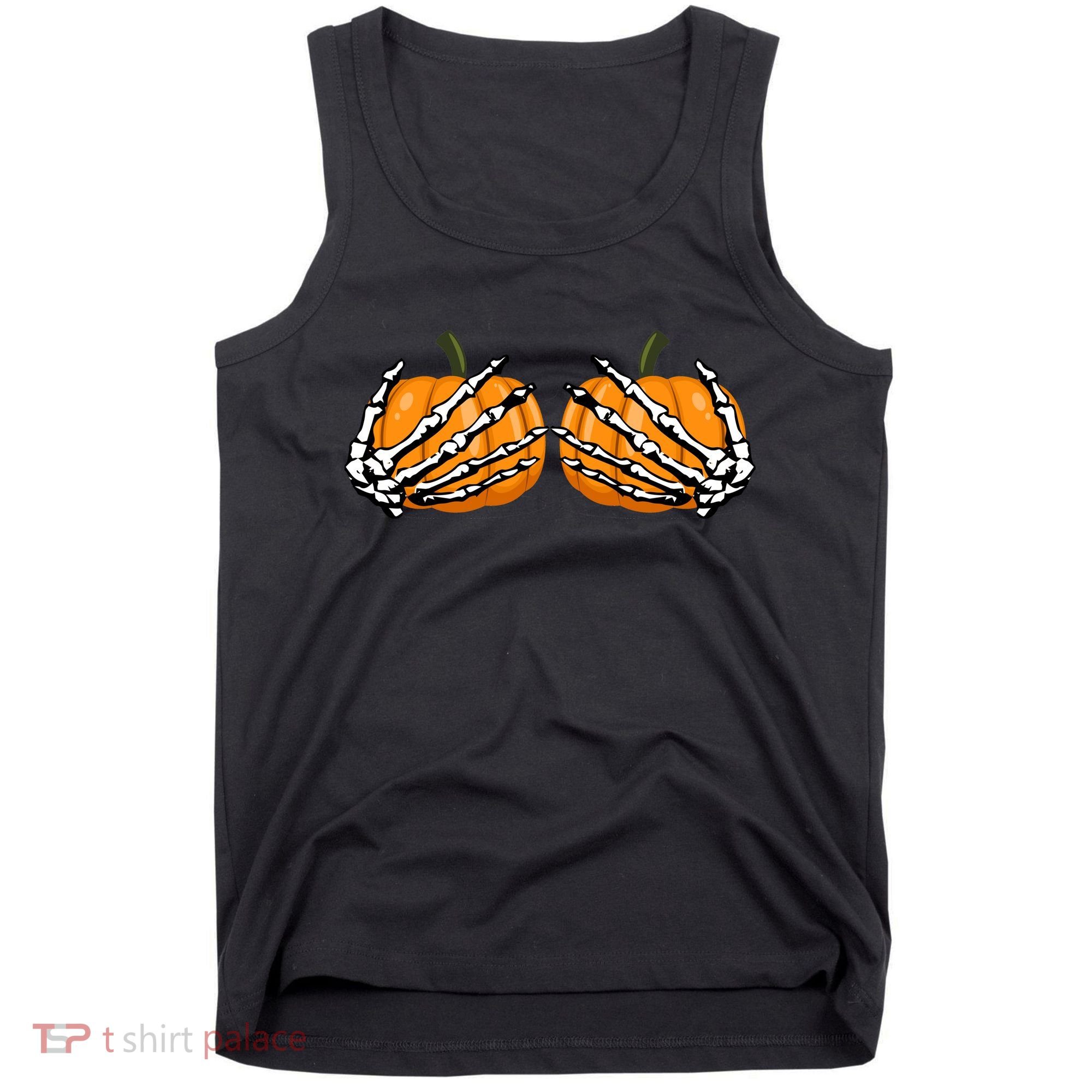 Skeleton Hands Holding Pumpkin Tits Tank Top