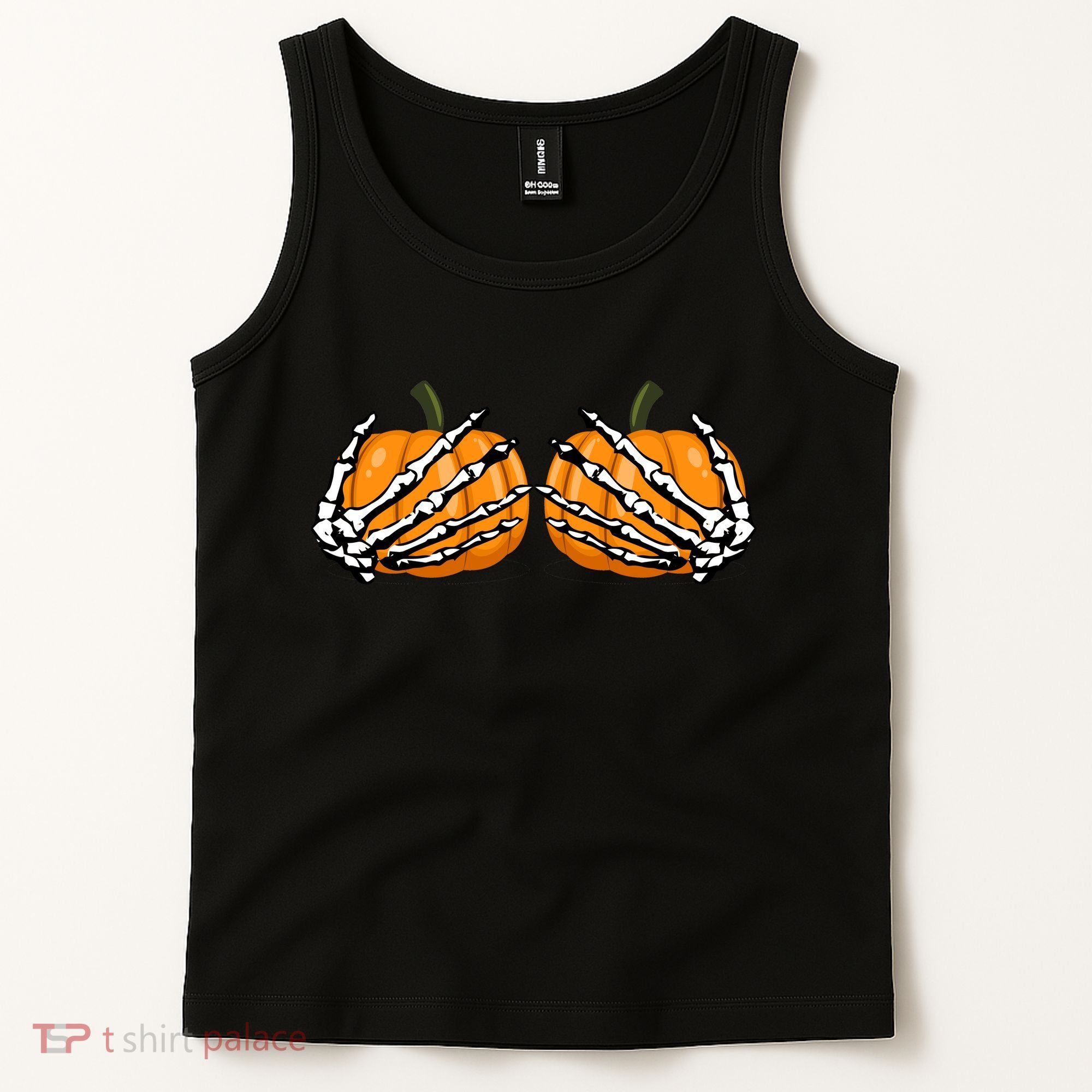 Skeleton Hands Holding Pumpkin Tits Tank Top