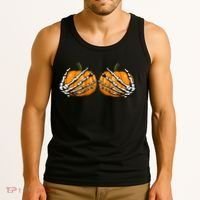 Skeleton Hands Holding Pumpkin Tits Tank Top thumb 3