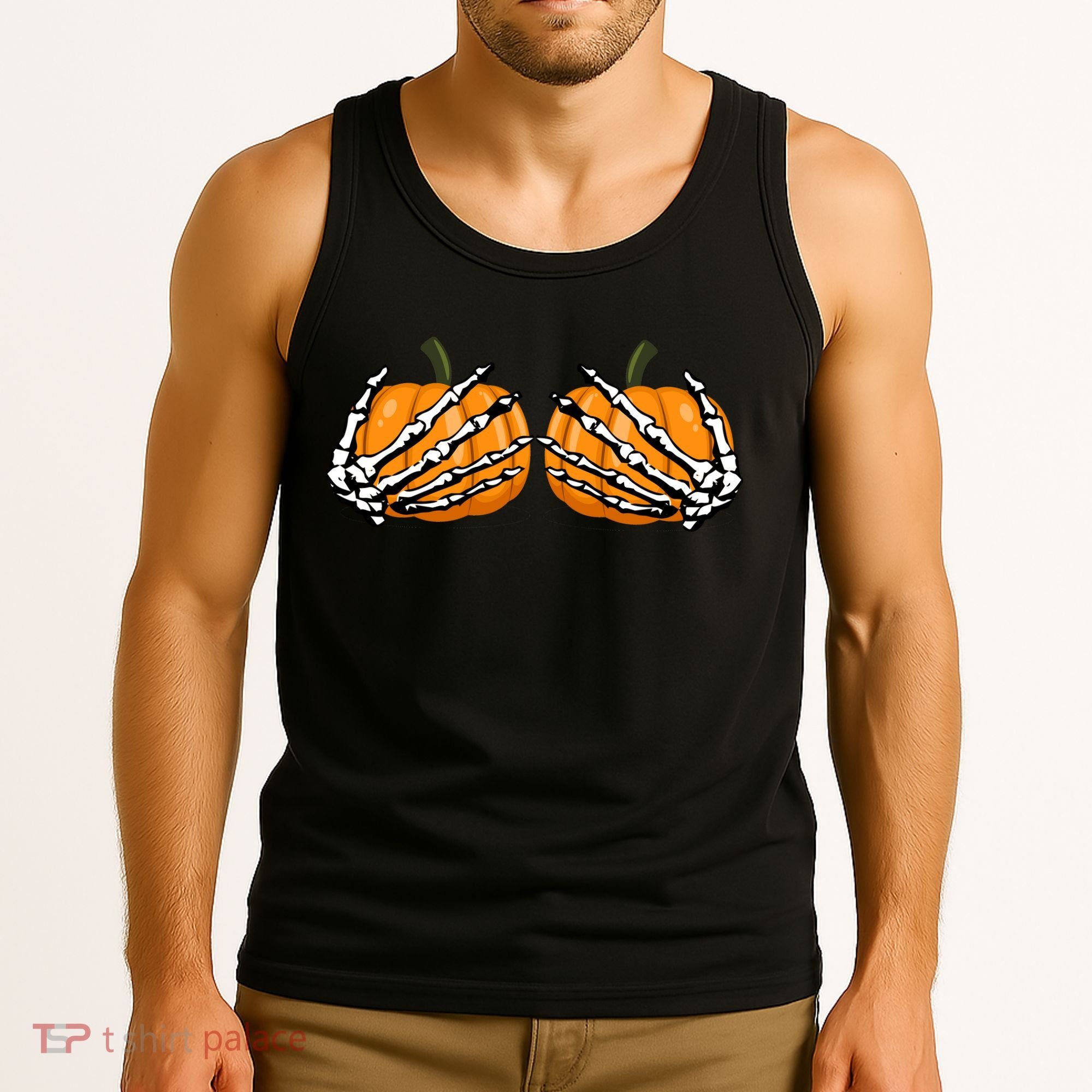 Skeleton Hands Holding Pumpkin Tits Tank Top