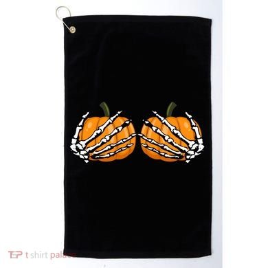 Skeleton Hands Holding Pumpkin Tits Golf Towel