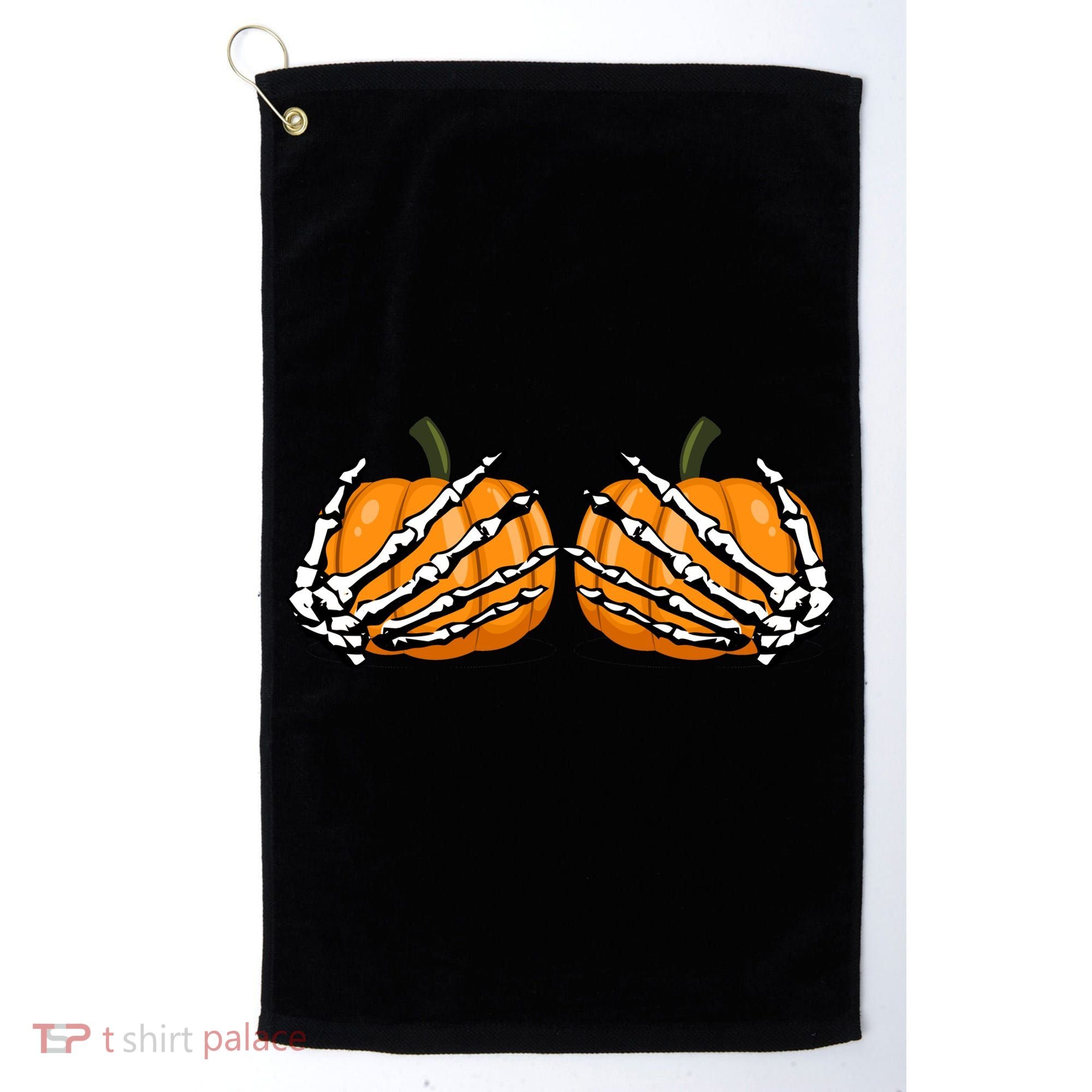 Skeleton Hands Holding Pumpkin Tits Golf Towel