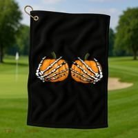 Skeleton Hands Holding Pumpkin Tits Golf Towel thumb 1