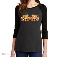 Skeleton Hands Holding Pumpkin Tits Women's Tri-Blend 3/4-Sleeve Raglan Shirt thumb 2