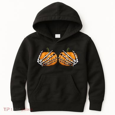 Skeleton Hands Holding Pumpkin Tits Kids Hoodie