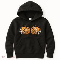 Skeleton Hands Holding Pumpkin Tits Kids Hoodie thumb 0