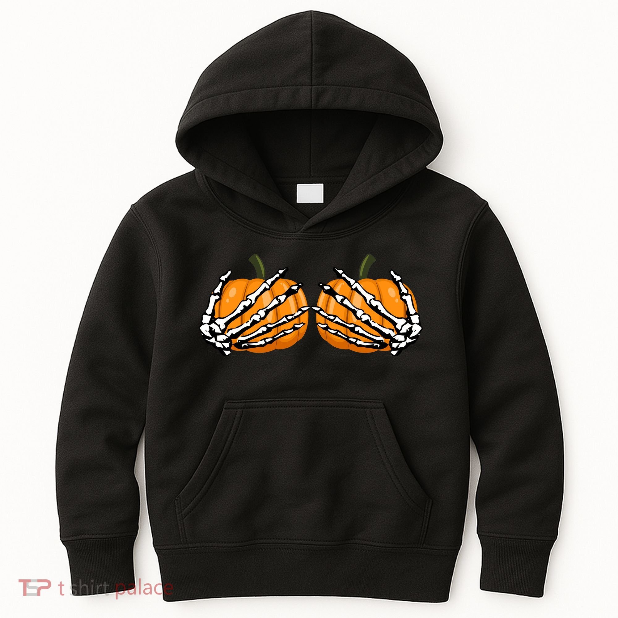 Skeleton Hands Holding Pumpkin Tits Kids Hoodie