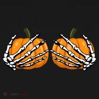 Skeleton Hands Holding Pumpkin Tits Kids Long Sleeve Shirt thumb 2
