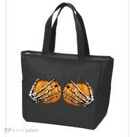 Skeleton Hands Holding Pumpkin Tits Tote Bag thumb 3