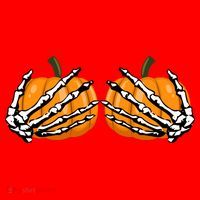 Skeleton Hands Holding Pumpkin Tits Santa Hat thumb 1
