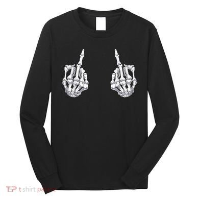 Skeleton Hand Halloween Bones Middle Finger Skull Long Sleeve Shirt