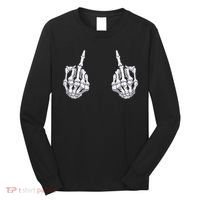 Skeleton Hand Halloween Bones Middle Finger Skull Long Sleeve Shirt thumb 0