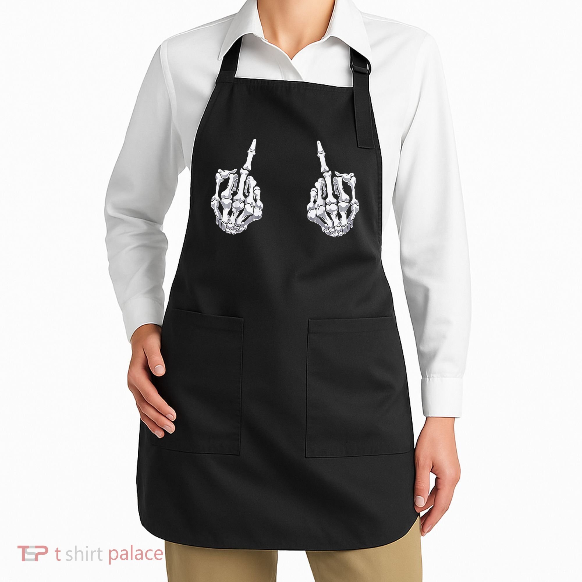 Skeleton Hand Halloween Bones Middle Finger Skull Apron