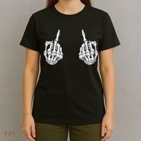 Skeleton Hand Halloween Bones Middle Finger Skull T-Shirt thumb 4