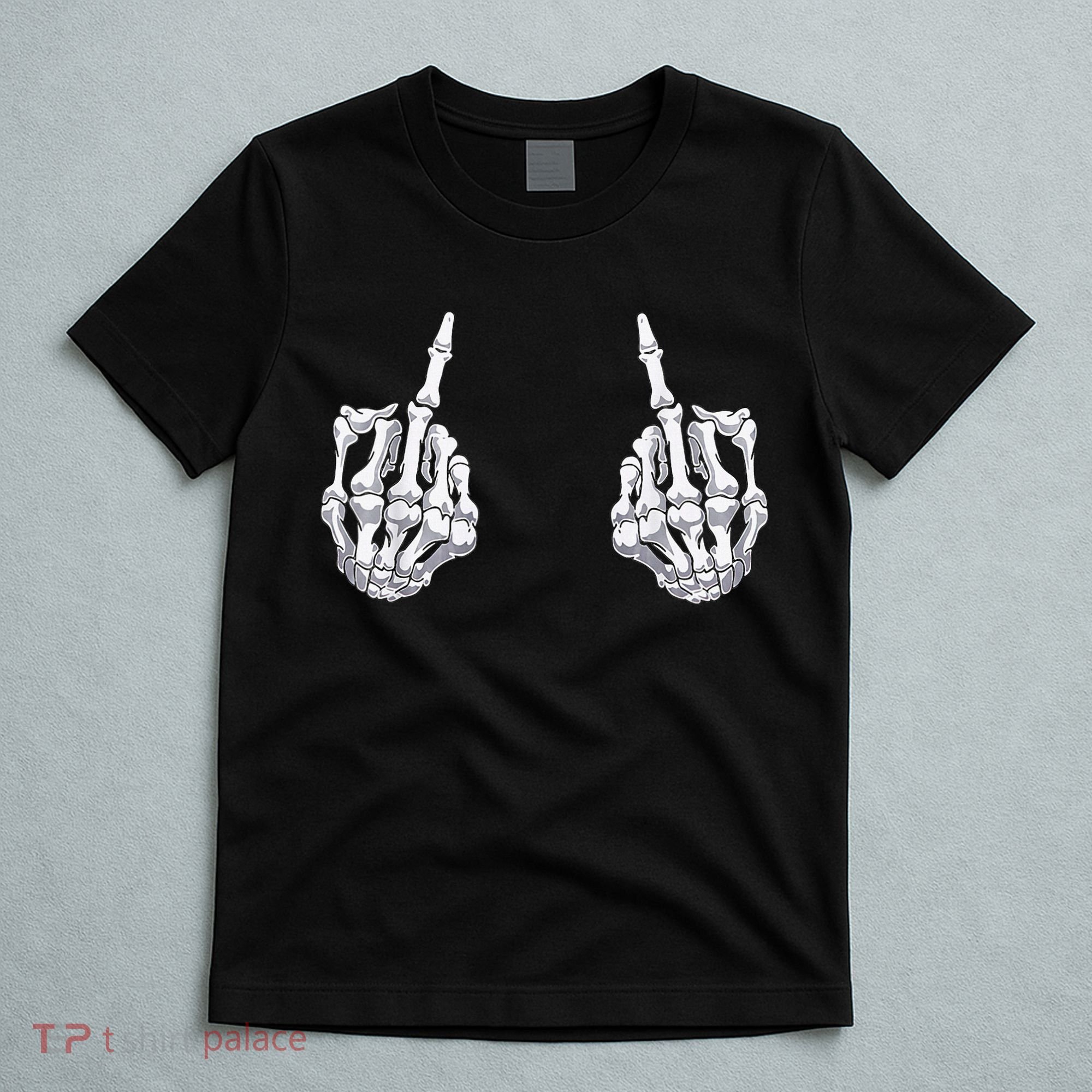 Skeleton Hand Halloween Bones Middle Finger Skull T-Shirt