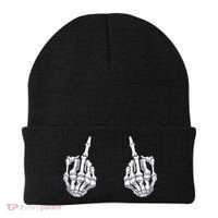 Skeleton Hand Halloween Bones Middle Finger Skull Beanie thumb 0